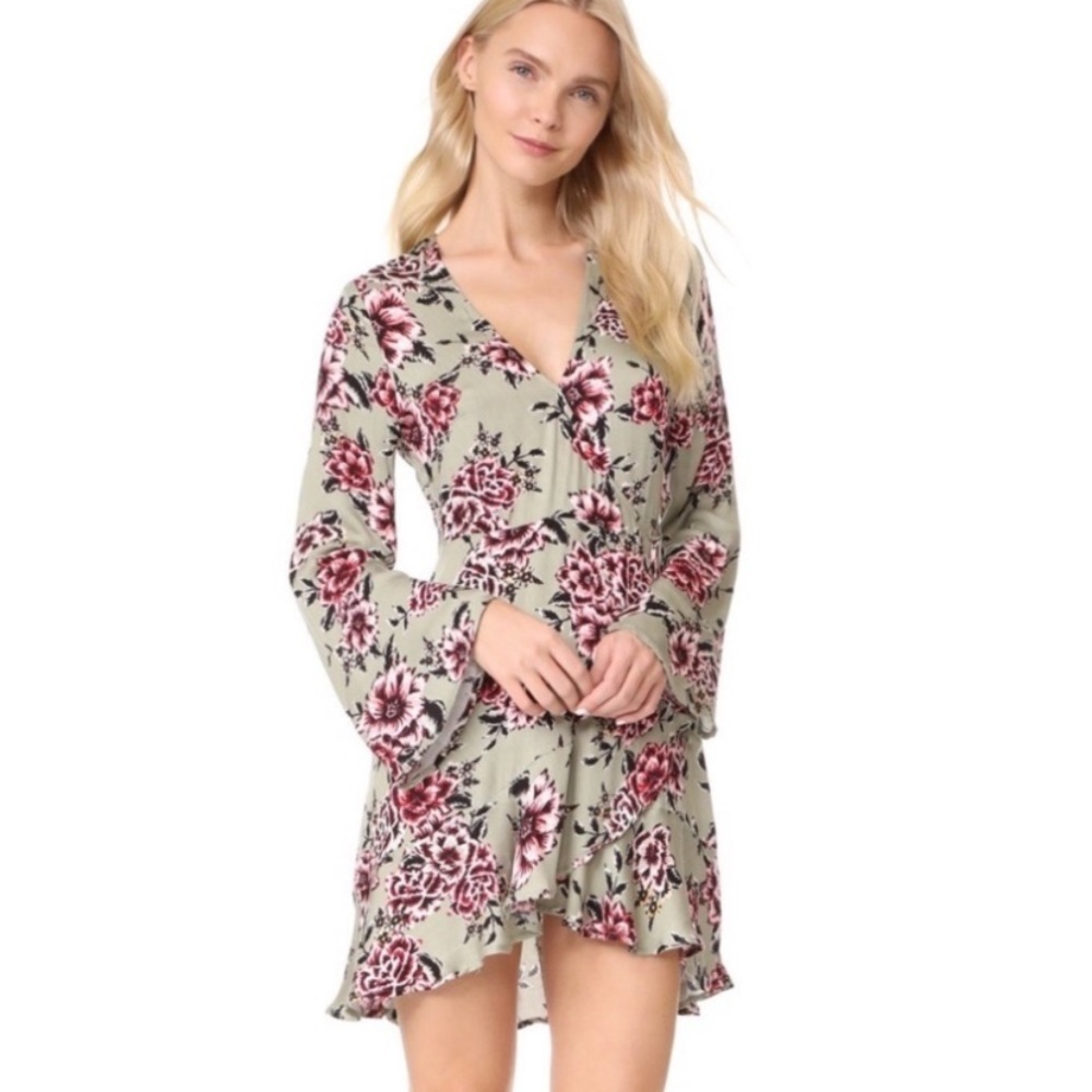 Minkpink Femme Flora Wrap dress in sage green